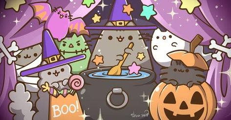 Pushers Halloween Wallpaper, Halloween Wallpaper Tablet, Halloween Wallpaper Cute Laptop, Cute Halloween Pc Wallpaper, Cute Halloween Wallpaper Desktop, Kuromi Laptop Wallpaper, Fall Pusheen Wallpaper, Halloween Computer Backgrounds, Pusheen Halloween