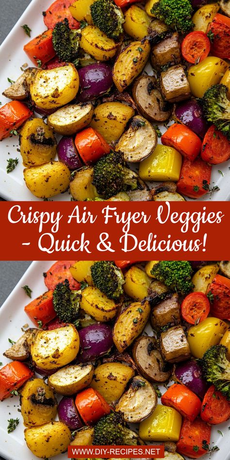 Whip up a crispy, healthy snack with this air fryer vegetable recipe! Toss with olive oil, Italian seasoning, and parmesan for extra flavor. Healthy Air Fryer Oven Recipes, Air Fryer Vegetable Recipes Healthy, Veggie Recipes Air Fryer, Airfryer Roasted Vegetables, Health Air Fryer Recipes, Veggie Mix Recipes, Drew Barrymore Air Fryer Recipes, Air Fryer Chicken And Vegetables, Vegan Airfryer Recipe