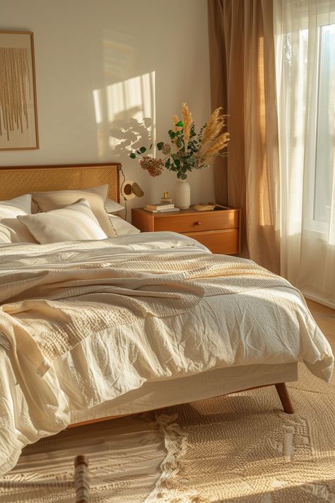 Stay on trend with modern mid-century bed linens that bring both style and function to your bedroom. 🌟🍴 Pretty Bedroom Aesthetic, Bedroom White Walls, Modern Bed Linen, Century Bed, Apartment Upgrades, Ranch Girl, Pretty Interiors, Mediterranean Bedroom, Sf Apartment