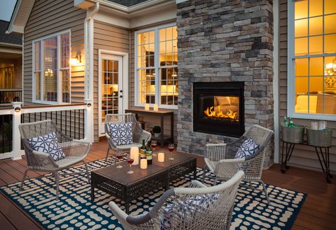 Toll Brothers - America's Luxury Home Builder Double Sided Gas Fireplace, Wooden Fireplace Surround, Two Sided Fireplace, Indoor Outdoor Fireplaces, Fireplace Heat, Outdoor Gas Fireplace, Double Sided Fireplace, Toll Brothers, Fireplace Design