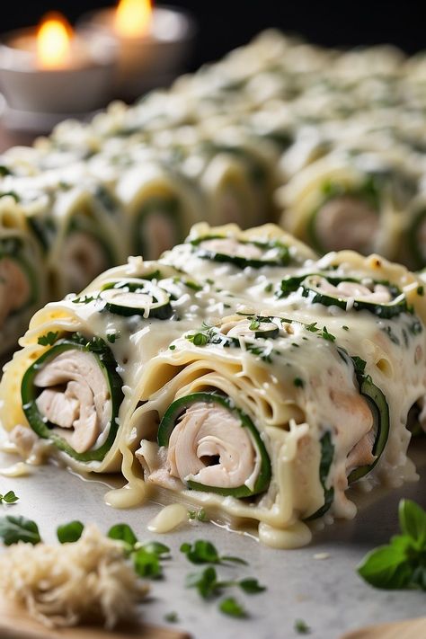 Welcome to a culinary journey that fuses the richness of Alfredo sauce, the elegance of zucchini, and the heartiness of shredded chicken. Our Keto Chicken Alfredo Zucchini Lasagna Rolls are a… Lasagna Roll Up, Chicken Alfredo Zucchini, Gourmet Keto, Keto Chicken Alfredo, Zucchini Lasagna Rolls, Zucchini Rolls, Chicken Alfredo Lasagna, Zucchini Lasagna, Zucchini Slice