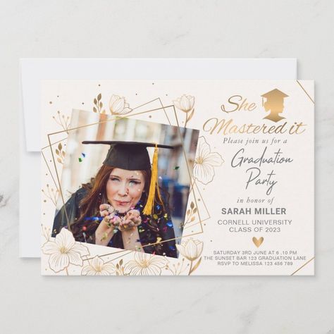 She mastered it, University Graduation Party Invitation  Zazzle She Mastered It, University Graduation Party, Class Of 2023 Graduation, Mastered It, University Graduation, Grad Invitations, 2023 Graduation, Graduation Party Invitation, Cornell University