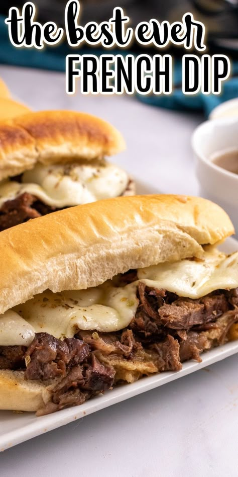 Roast Beef French Dip, Slow Cooked Roast, Slow Cooked Roast Beef, Slow Cooker French Dip Sandwiches, French Dip Sandwich Crockpot, Slow Cooker French Dip, French Dip Recipes, French Dip Crock Pot, Crusty Rolls