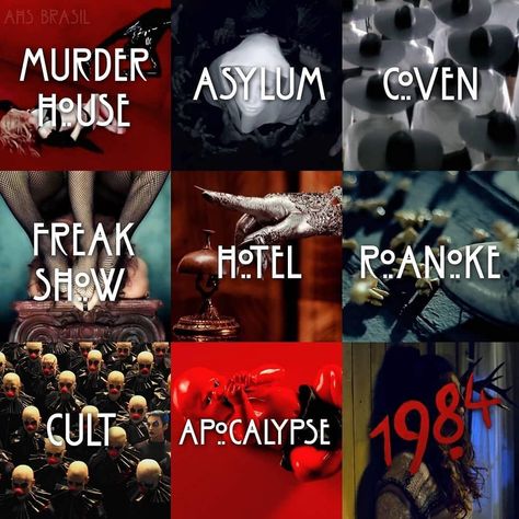 American horror story seasons American Horror Story Theme, American Horror Story Tattoo, American Horror Story Memes, American Horror Story Art, Seasons Name, American Horror Story 3, American Horror Story Seasons, American Horror Story Coven, Horror Music