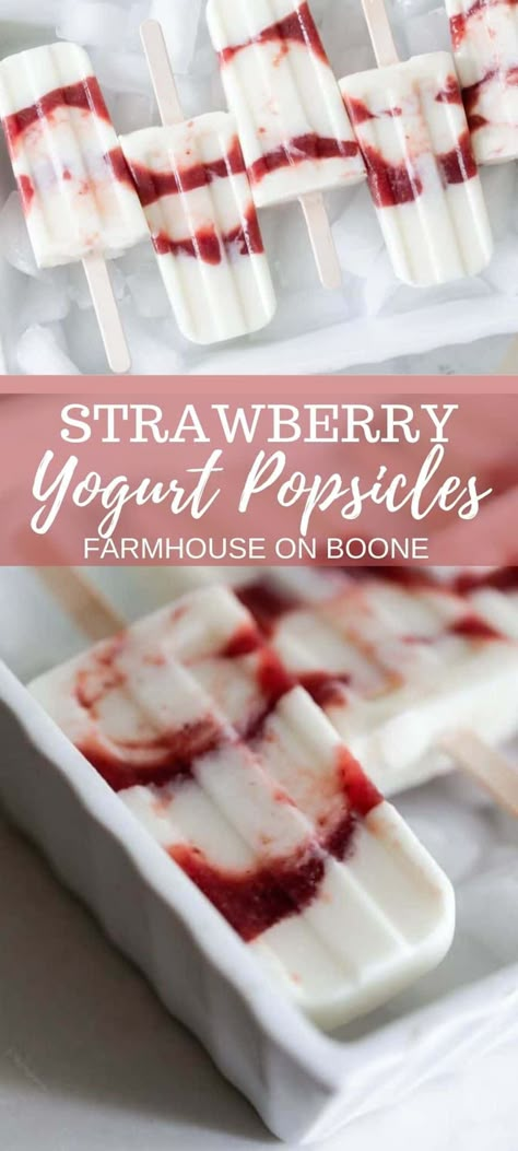 Pop Cycles, Popcicles Recipes, Strawberry Yogurt Popsicles, Creamy Popsicles, Frozen Yogurt Popsicles, Healthy Popsicle Recipes, Frozen Pops, Strawberry Popsicles, Fro Yo