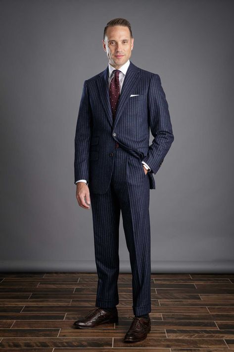 Chalk Stripe vs. Pinstripe: What's The Difference? Chalk Stripe Suit, Mens Pinstripe Suit, Male Lawyer, Navy Blue Pinstripe Suit, Blue Striped Suit, Flannel Outfits Men, He Spoke Style, Blue Pinstripe Suit, Navy Pinstripe Suit