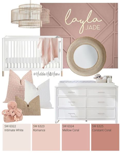 Rose Gold Nursery Ideas, Babygirl Nursery Decor, Boho Pink Nursery Paint Colors, Muted Pink Nursery, Bright Pink Nursery, Girly Nursery Ideas, Pink Toddler Rooms, Victorian Nursery