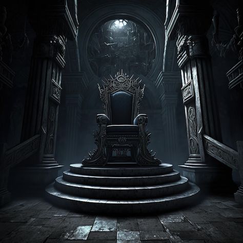 Premium Photo | Throne in the castle of darkness 3d illustration Dark Throne Aesthetic, Dark Castle Throne Room, Throne Art Reference, Fantasy Throne Chair Art, Throne Fantasy Art, Gothic Throne Room, Dark Throne Room, Throne Room Fantasy Art, Throne Room Art