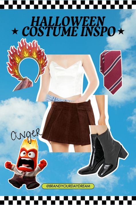 Anger Inside Out 2 DIY Halloween Costume Ideas | Sexy Female Costumes | Inside Out Costume Inspo Anger Costume Female, Anger Inside Out Outfit, Diy Anger Inside Out Costume, Female Aang Costume, Inside Out Halloween Anger, Anger From Inside Out Costume Girl, Inside Out Costume, Group Costumes, Halloween Inspo