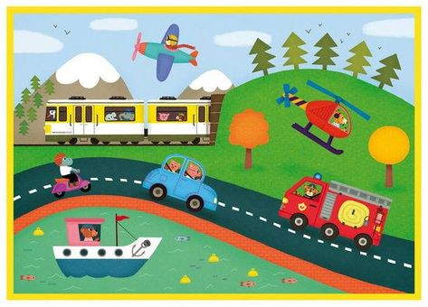 Transportation Illustration, Transportation Theme Preschool, Kindergarten Drawing, Dog Design Art, Transportation Birthday, 2nd Birthday Boys, Fall Arts And Crafts, Quiet Book Patterns, Transportation Theme