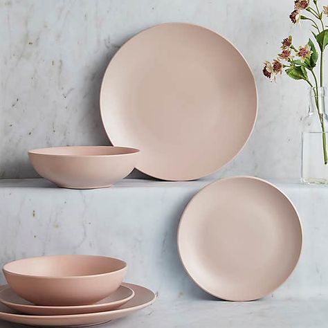 Stoneware 12 Piece Blush Pink Dinner Set | Dunelm Living Simple Life, Rose Gold Kitchen, Kitchen Canisters, Dinner Set, Side Plates, Dinner Sets, Cutlery Set, Kitchen Items, Kitchen Stuff