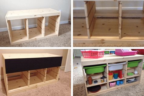 Diy Play Checkout Counter, Diy Play Store, Diy Pretend Play Furniture, Diy Market Stand Kids, Diy Dramatic Play Stand, Diy Kids Grocery Store, Kids Fruit Stand, Diy Grocery Store For Kids, Diy Play Grocery Store