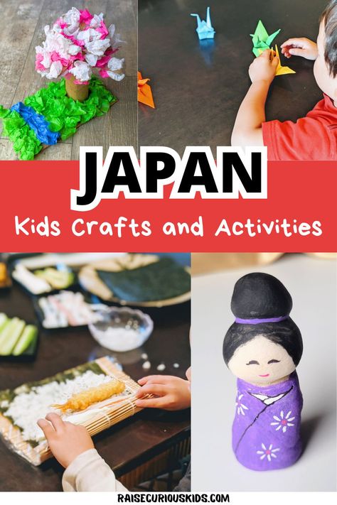 Japan Crafts and Activities for Kids - Raise Curious Kids World Crafts For Kids, Asia Activities, Around The World Crafts, Around The World Crafts For Kids, Japan For Kids, Japan Facts, Easy Origami For Kids, Japanese Kids, Flag Crafts