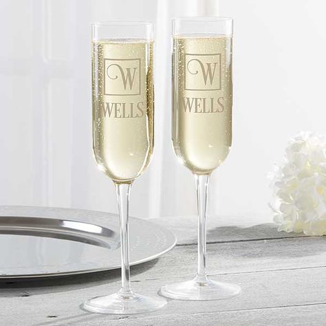 Luigi Bormioli Champagne Flute Set - Square Monogram Modern Champagne Flutes, Gold Champagne Flutes, Stemless Champagne Flutes, Personalized Champagne Flutes, Luigi Bormioli, Wedding Champagne Glasses, Crystal Champagne Flutes, Personalized Wine Glasses, Champagne Flute Set