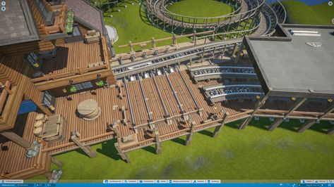 Wooden Roller Coaster Transfert Track in Planet Coaster Planet Coaster Building Ideas, Planet Coaster Inspiration, Roller Coaster Park, Wooden Roller Coaster, Minecraft Theme, Coaster Ideas, Planet Coaster, Park Design, Parking Design