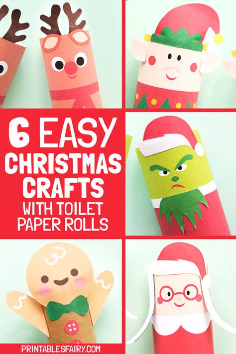 Toilet paper roll Christmas crafts for kids. Learn how to make a toilet paper roll Santa, reindeer, elf, Grinch, Mrs. Claus, and Gingerbread Man using our printable templates. Easy and fun Christmas craft for kids! Grinch Toilet Paper Roll Craft, Toilet Paper Roll Santa, Toilet Paper Roll Crafts Christmas, Christmas Toilet Paper Roll Crafts, Elf Grinch, Xmas Goodies, Gingerbread Man Crafts, Santa Claus Crafts, Class Crafts