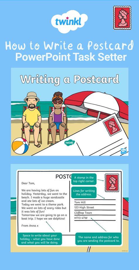 Our cleverly designed postcard PowerPoint aims to help your KS1 students master the art of postcard writing. This is a great resource for children to practice writing about personal experiences. This would make a fun end of term activity and help inspire children to write postcards over the summer holidays. Click here for more time-saving resources. #postcardwriting #ks1writingactivities #postcardtemplate #ks1english #primaryeducation #ks1classroomideas #informalwriting #twinkl Postcard Writing Ideas, Postcard Examples, Postcard Writing, Ks1 Classroom, English Worksheets For Kindergarten, Teaching Resources Primary, Class Activity, Primary Resources, End Of Term