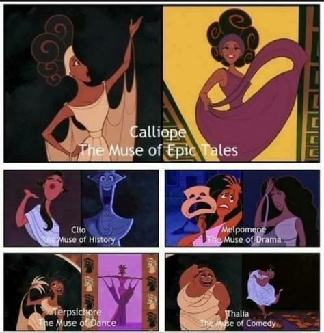 The 5 muses:Calliope Clio Melpomene Terpsichore Thalia The Muses Hercules Costume, Muses Hercules, Hercules Muses, Disney Theory, Disney Hercules, Disney Fun Facts, Doodle Ideas, Disney Vacation Planning, Disney Artwork