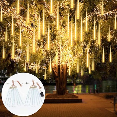 2-Pack Extendable Meteor Shower Christmas Lights Outdoor, 16 Tubes 384 LEDs Plug in String Lights for Christmas Decorations Outdoor Tree Decor Garden Patio Holiday (Warm White) - - Amazon.com Tree Decorations Outdoor, Roof Fence, Meteor Shower Lights, Outdoor Tree Decorations, Shower Lights, Outdoor Tree Lighting, Christmas Lights Outdoor, Meteor Lights, Rain Lights