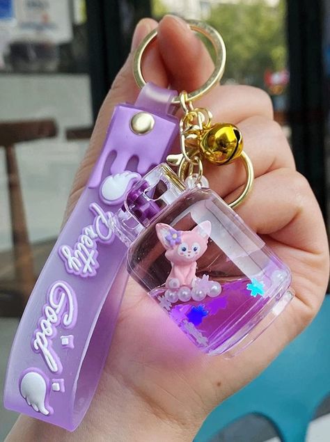 Cute bottle and floating fox design makes your keychain quite creative and unique. This keychain is made of acrylic and stainless steel key ring material which is durable, environmental and safe. #key_chain #key_ring #backpack_charm Liquid Keychain, Chains Aesthetic, Emo Accessories, Cute Bottle, Ring Decoration, Cool Keychains, Kawaii School Supplies, Unique Keychains, Cute Emo