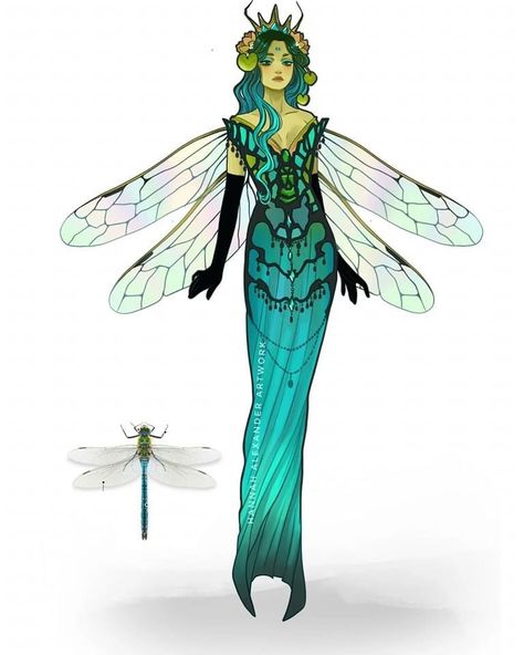 Hannah Alexander Artwork, Fairy Wings Drawing, Insect Dress, Hannah Alexander, Insect Wings, Fairy Drawings, Wings Drawing, Dragonfly Wings, Morpho Butterfly