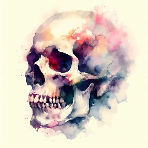 Photo watercolor skull digital art_3 | Premium Photo #Freepik #photo Skull Watercolor Painting, Skull Structure, Watercolour Skull, Halloween Watercolor Art, Painted Apparel, Watercolor Skeleton, Skull Digital Art, Mexican Skull Art, Skull Watercolor