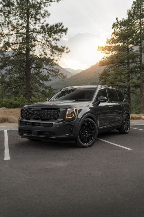 Win this car! 2022 Kia Telluride Ex Nightfall Edition finished in Gravity Gray paint. Lowered, wheel spacers, tinted windows, tinted taillights, blacked out emblems!