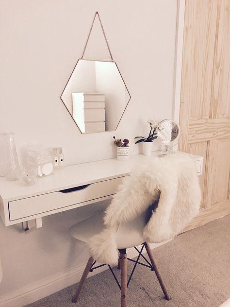 White wall hung dr swing dressing table Wall Shelf Dressing Table, Wall Hung Dressing Table, Floating Shelf Dressing Table, Hanging Dressing Table, Floating Dressing Table, Vanity Styles, Wall Dressing Table, Vanity Corner, Modern Dressing Table Designs