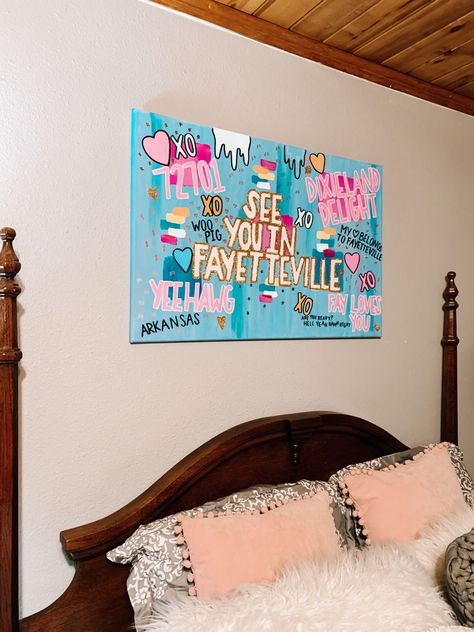 Preppy Cowgirl Paintings, College Preppy Painting, College Dorm Canvas Art, University Of Arkansas Painting, Dorm Room Canvas Painting Ideas, Dorm Room Paintings Canvases, Paintings For Dorm, Room Decor Paintings Canvases, College Dorm Canvas