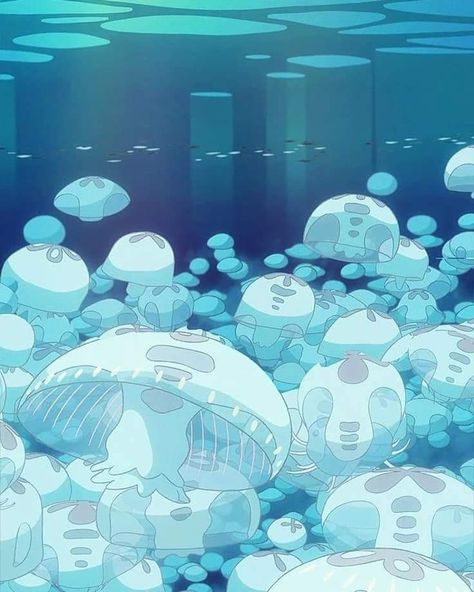 Blue Anime Art, Ocean Jellyfish, Jellyfish Wallpaper, Blue Widget, Blue Anime, Art Ocean, Studio Ghibli, Jellyfish, The Ocean