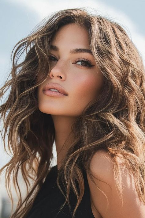 effortless waves, hairstyles, everyday chic Wavy Layered Hair Medium Long, Medium Length Wavy Haircut With Layers, Wavy Haircuts Medium, Long Hair With Layers, Casual Curls, Wavy Layered Hair, Bangs Wavy Hair, Wavy Layers, Effortless Waves