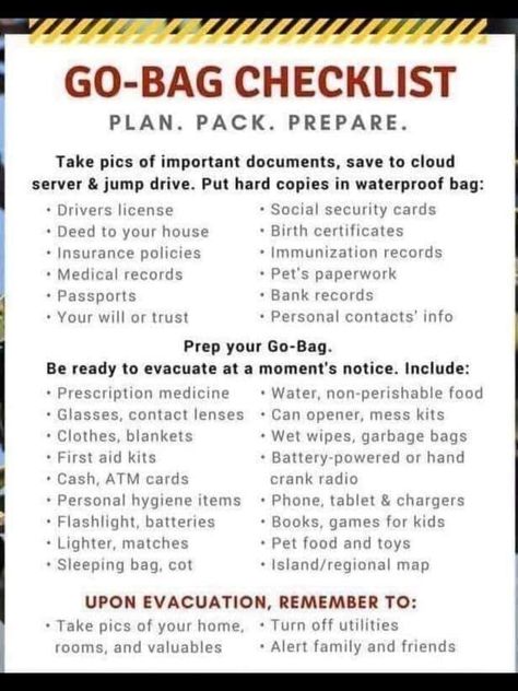 Evacuation Bag Checklist, Go Bag Checklist, Evacuation Checklist, Evacuation Bag, Emergency Preparedness Binder, Emergency Go Bag, Personal Hygiene Items, Emergency Planning, Emergency Preparedness Food