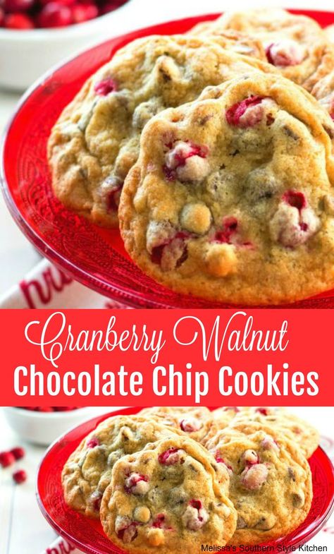 Walnut Chocolate Chip Cookies, Cranberry Chocolate, Cocoa Cookies, Cookies Recipes Christmas, Christmas Cookie, Holiday Desserts, Yummy Cookies, Holiday Baking, Recipes Food