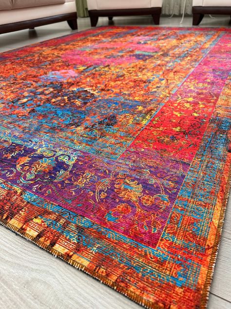 Maximalist Rugs, Layered Carpets, Eclectic Carpet, Trippy Rug, Bright Area Rug, Colorful Carpet, Arranging Furniture, Boho Carpet, Mexican Pillows