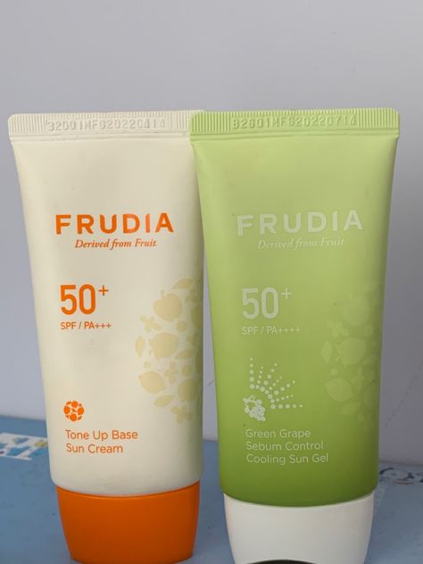 Frudia tone up sunscreen /frudia green grape cooling sunscreen Frudia Sunscreen, Frudia Skin Care, Green Grape, Green Grapes, Tone Up, Sun Cream, Tone It Up, Sunscreen, Random Stuff