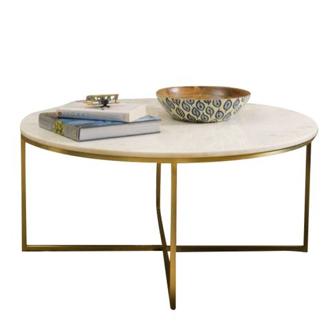 Marble and Brass 36" Round Coffee Table - Bed Bath & Beyond - 37215608 Marble And Brass, Marble Frame, Coffee Table Size, Table Bed, Piano Room, Marble Coffee Table, Table Sizes, Furniture Outlet, Outlet Store