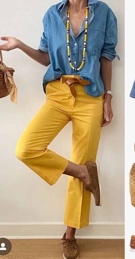 Yellow Pants Outfit Work Attire, Mustard Pants Outfit, Yellow Pants Outfit, Stylish Outfits For Women Over 50, Yellow Pants, Mode Casual, Classy Fashion, Casual Chic Outfit, Fashion Mistakes