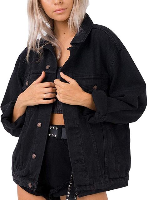 Oversized Black Denim Jacket, Hardware Buttons, Boyfriend Denim Jacket, Black Jean Jacket, Denim Texture, Oversized Jean Jacket, Oversized Jeans, Jean Jacket Women, Oversized Denim Jacket