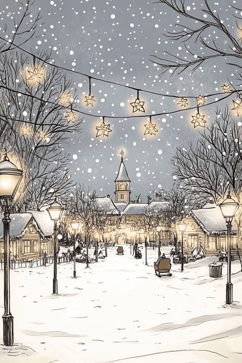 Christmas Winter Scenes Cozy Scenery, Winter Scenes Wonderland, Christmas Winter Scenes, Beatrix Potter Illustrations, Snow Illustration, Architecture Drawing Sketchbooks, Festive Activities, Christmas Cozy, Snoopy Images