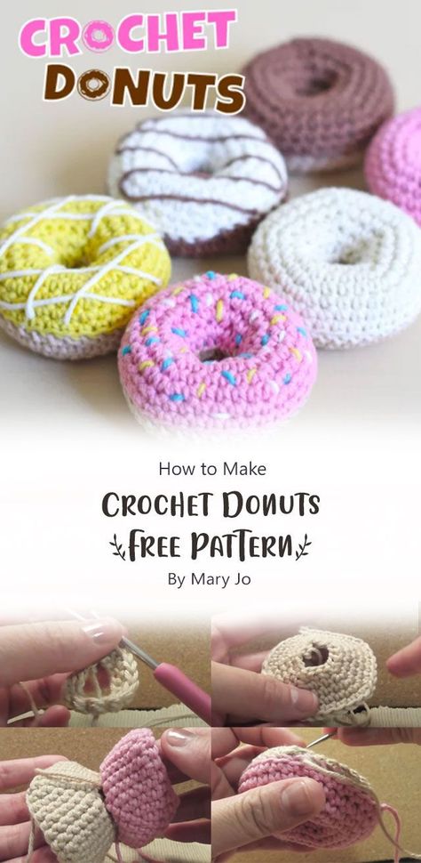 How To Crochet A Donut, Crochet Cakes Ideas, Crochet Donut Ornament, Crochet Donuts Amigurumi, Donut Amigurumi Free Pattern, Easy Simple Crochet Patterns, Free Crochet Donut Pattern, Crochet Donut Pillow Pattern Free, Crochet Donuts Free Pattern