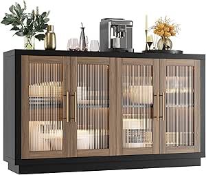 Wide Dining Room, Buffet Cabinet Modern, Wood Coffee Bar, Glass Sideboard, Table For Kitchen, Cabinet Buffet, Coffee Bar Cabinet, Cabinet Modern, Kitchen Black