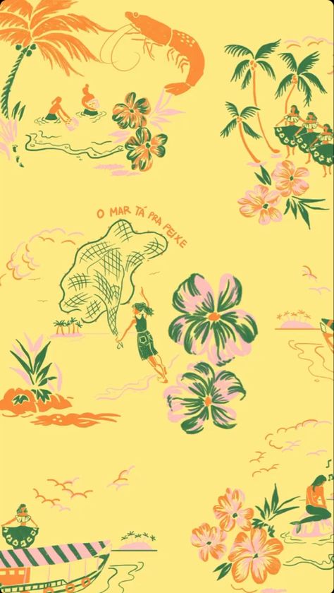 Farm Rio Swimwear, Hawaii Graphic Design, Aloha Illustration, Hawaiian Design, Art Wallpaper Iphone, Landscape Artwork, Summer Wallpaper, Hawaiian Print, Farm Rio