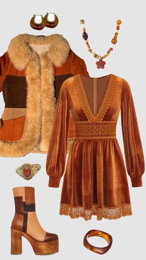 Hippie boho outfit #outfitinspo #vintage #hippie #boho Christmas Boho Outfits, Winter Hippie Outfits Boho, Boho Christmas Outfit, Hippie Winter Outfits, Winter Hippie Outfits, 1970 Clothing, Boho 2024, 1970 Outfits, Hippie Boho Outfits