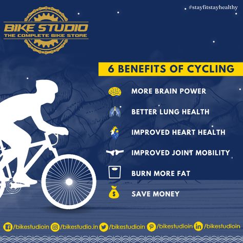 6 Benefits of Cycling to stay fit and lead a healthy lifestyle.😎🚴 . #bikestudio #bicycle #cycling #bike #bikelife #cyclinglife #mtb #roadbike #cyclist #mountainbike #cyclingphotos #stayfit #stayhealthy #rideabike #saveenvironment #pedalforgreenerworld #cycle #bikes #mtblife #ride #instabike #velo #roadcycling #instacycling #cyclingshots #cyclingpics #strava #bmx 🚴🚴 Benefits Of Cycling, Save Environment, Lungs Health, Improve Heart Health, Bike Store, Cycling Photos, Life Rules, Brain Power, A Healthy Lifestyle