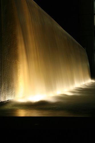 Water & Light Fountain Lighting, Water Feature Lighting, Waterfall Lights, Water Curtain, Outdoor Water Feature, Outdoor Water Features, Landscape Lighting Design, Pool Water Features, Pond Lights