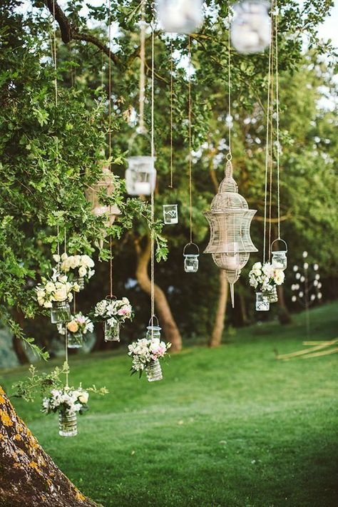 Trees Backyard, Hanging Wedding Decorations, Lights Wedding Decor, Tuscan Wedding, Garden Wedding Decorations, Tea Party Garden, Outdoor Wedding Decorations, Marriage Ceremony, Rustic Wedding Decor