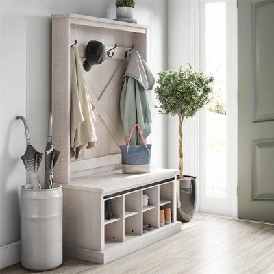 White Bench Entryway, Shoe Cubbies, Bench And Shoe Storage, Shoe Bench Entryway, Shoe Cubby, Knox County, Small Entryways, Laminated Mdf, Hallway Designs