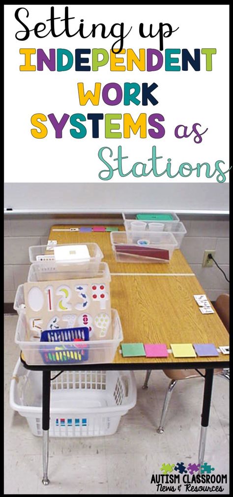 Setting up independent work systems in a special education classroom can be a challenge. This post includes different models and things that work for me. just now Teacch Tasks, Asd Classroom, Independent Work Stations, Life Skills Curriculum, Life Skills Classroom, Sped Classroom, Self Contained Classroom, Education Science, Work System