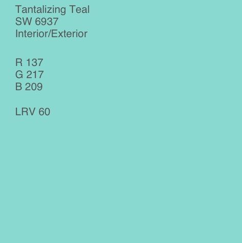 Sherwin Williams Tantalizing Teal #6937 Tantalizing Teal Sherwin Williams, Light Teal Paint, Teal Wall Colors, Tantalizing Teal, Turquoise Paint Colors, Build Dream Home, Blue Wall Colors, Black Chairs, Light Sea Green