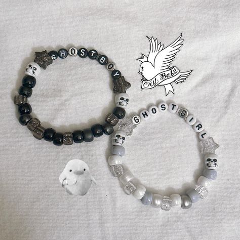 ghostboy and ghostgirl kandi bracelet set handmade by me! Boy Beaded Bracelets, Lil Peep Bracelet Ideas, Lil Peep Bracelet, Bracelets Preppy, Bracelets Kandi, Diy Kandi Bracelets, Preppy Bracelets, Looking For Friends, Couples Bracelet